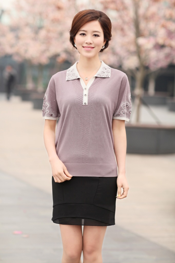 中老年女装夏装短袖t恤衫妈妈装休闲夏季针织短袖中年大妈妈妈装图片