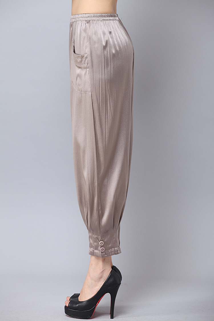 高档真丝女裤 欧美宽松春夏妈妈女裤2013桑蚕丝哈伦裤图片_16