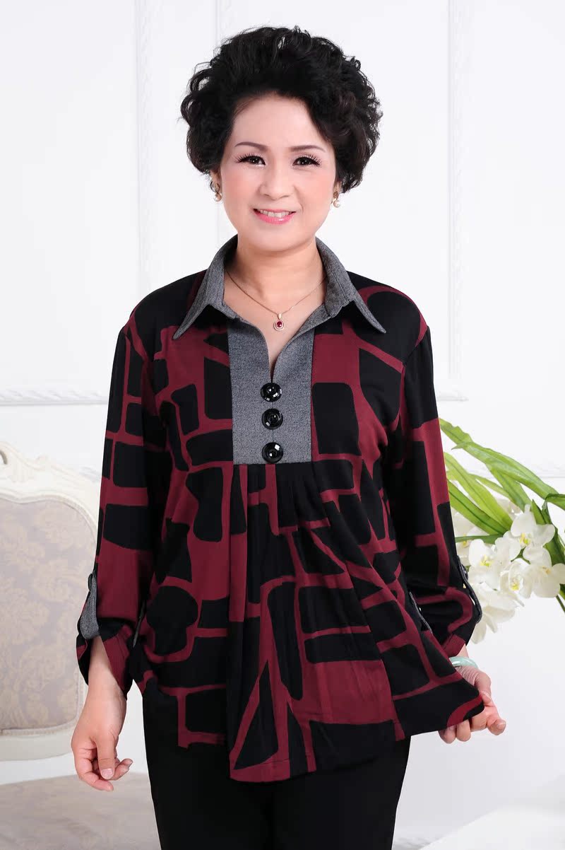 中老年春装2013女时尚妈妈装长袖衬衫中年女装中长款大码翻领衬衫图片