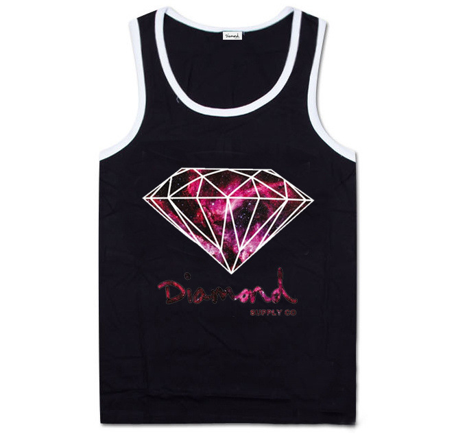 diamond彩色钻石全棉弹力背心bboy纯棉无袖 圆领衣服hiphop男款