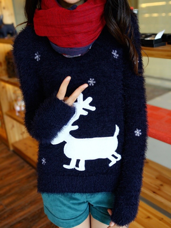 正品马海毛小鹿套头毛衣冬装