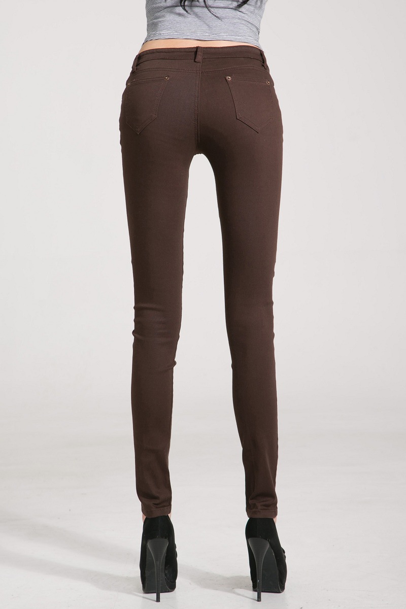 咖啡色长裤 糖果铅笔裤 显瘦弹力小脚牛仔裤 女式 秋款休闲裤