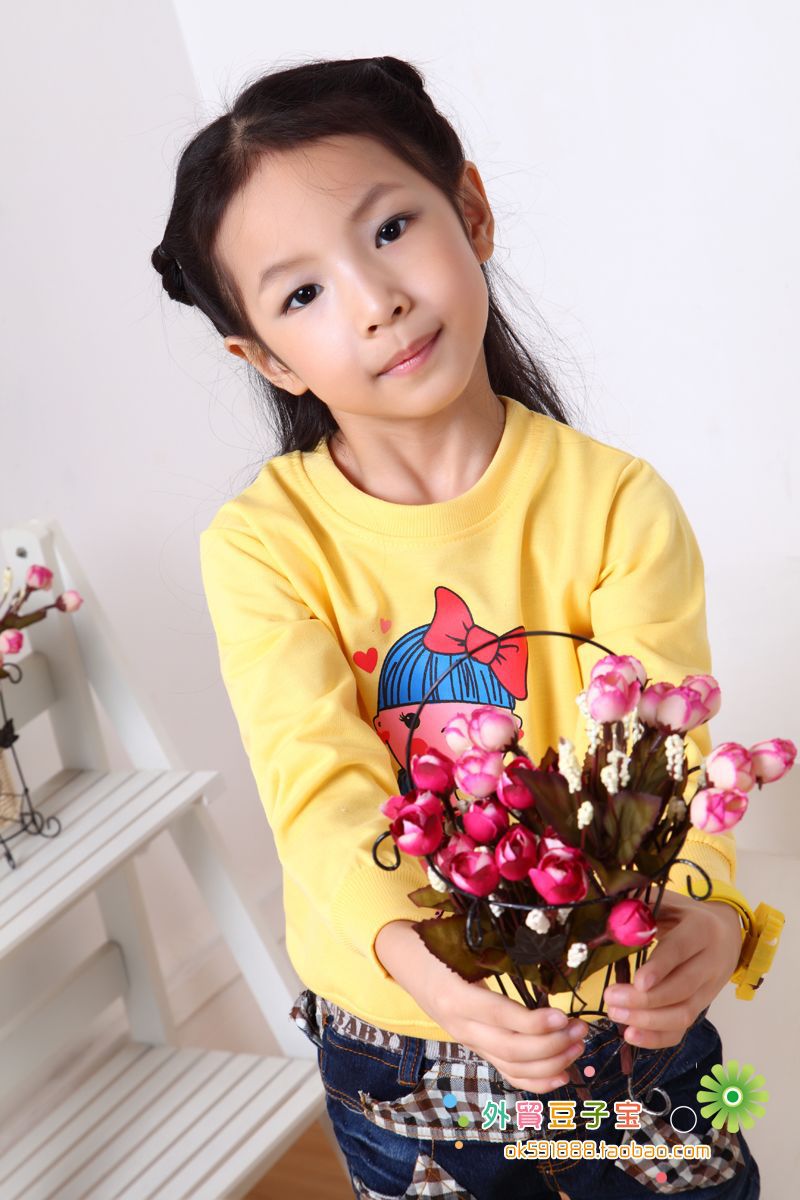 童装批发厂家直销 2014春季新款韩版圆领卫衣 卡通女孩可爱童上衣
