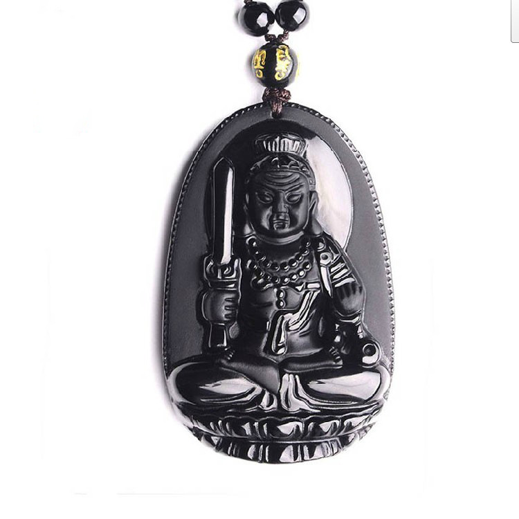 巴西黑曜石八大守护神不动明王磨砂水晶吊坠辟邪震宅