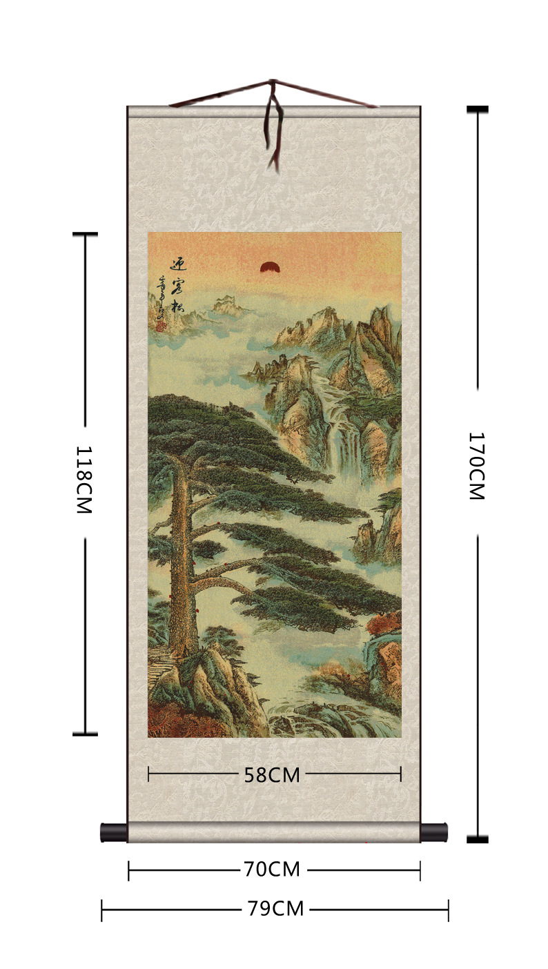 店铺画 中堂客厅书房挂风水金丝织锦卷轴国画 山水画zf116