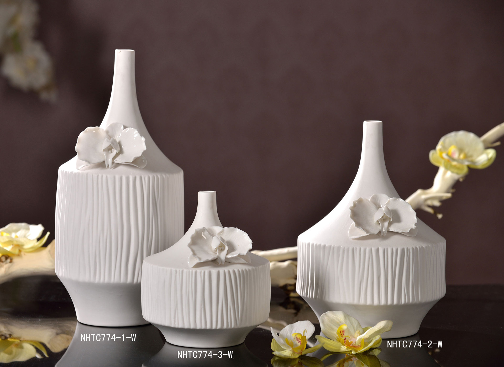 陶瓷工艺品摆件家装特色陶瓷组合花瓶家居摆件创意蝴蝶兰花瓶精品