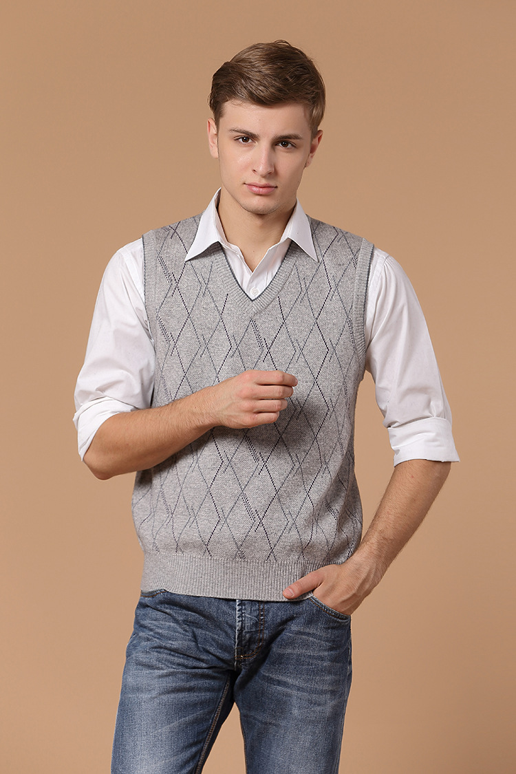 2015新款春秋男士毛线背心 中老年羊毛羊绒针织无袖休闲男装背心图片