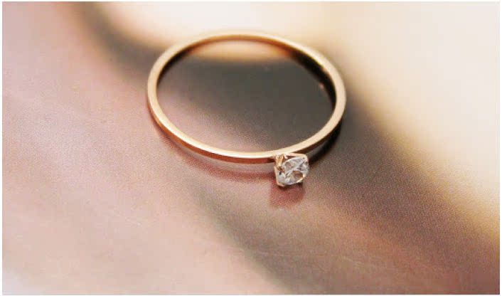 热卖极细款 经典 单钻 钛钢 14k玫瑰金戒指 女 钻戒 韩版 想你