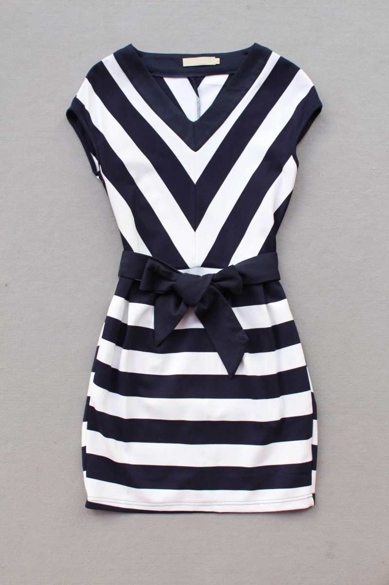 外贸服装欧美女装店原单尾货批发 针织条纹收腰显瘦时尚连衣裙子