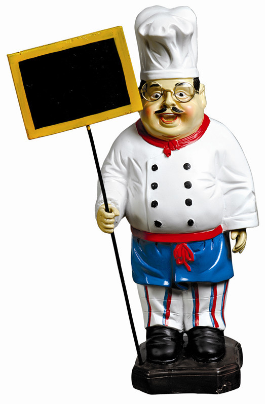 招客老厨师树脂公仔 酒店餐饮中西餐摆件 厨师大雕像 举牌厨师