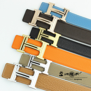 h双排钻钢扣进口原版头层真牛皮爱马仕皮带男士款女式满钻h头腰带