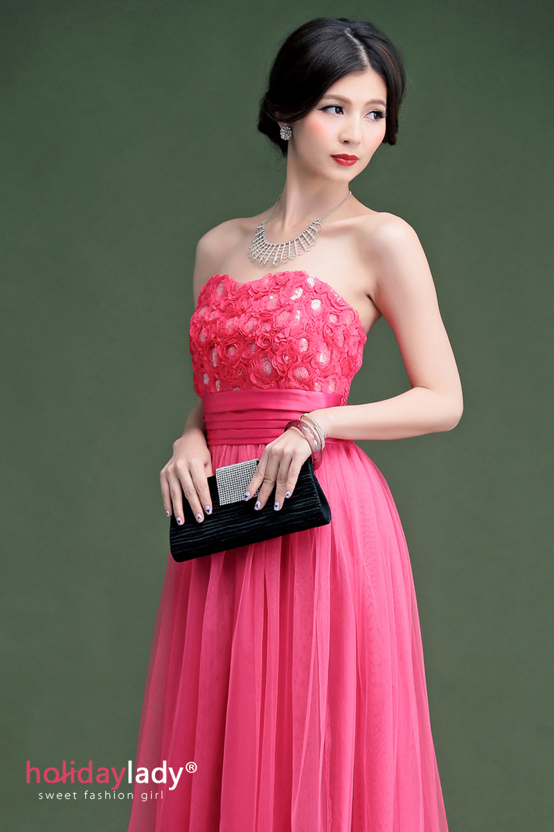 holiday lady礼服 袖玫瑰花抹胸连衣裙 晚礼服 女装 裙子批发代理