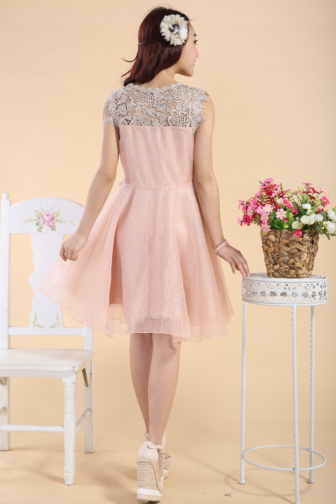 蝴蝶连衣裙 镂空刺绣蕾丝欧根纱公主裙 连衣裙女装 欧根纱蝴蝶连