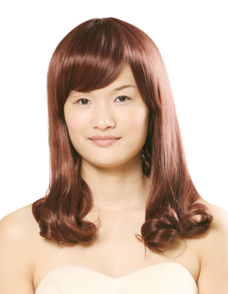 生产销售中长卷发可平可斜刘海梨花头女式假发库存女式假发批发