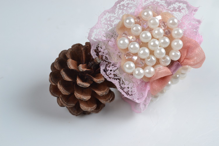 顶好饰品 日韩风 珍珠布艺 蕾丝蝴蝶结啪啪圈 厂家直销 dhpq-033