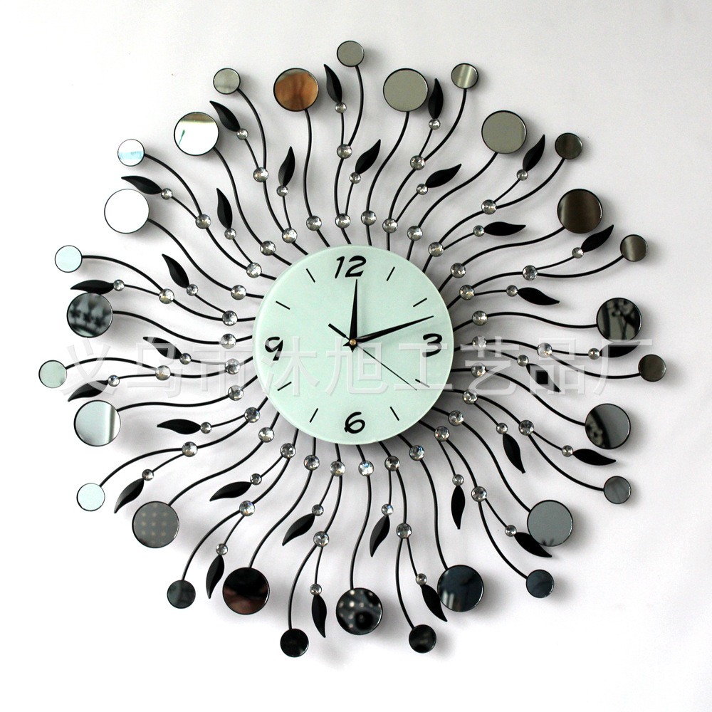 客厅创意铁艺挂钟 铁艺镶钻挂钟 欧式铁艺挂钟钟表 厂家钟表批发