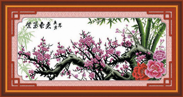 新款十字绣梅开五福紫气东来精准百分百印花十字绣客厅大画