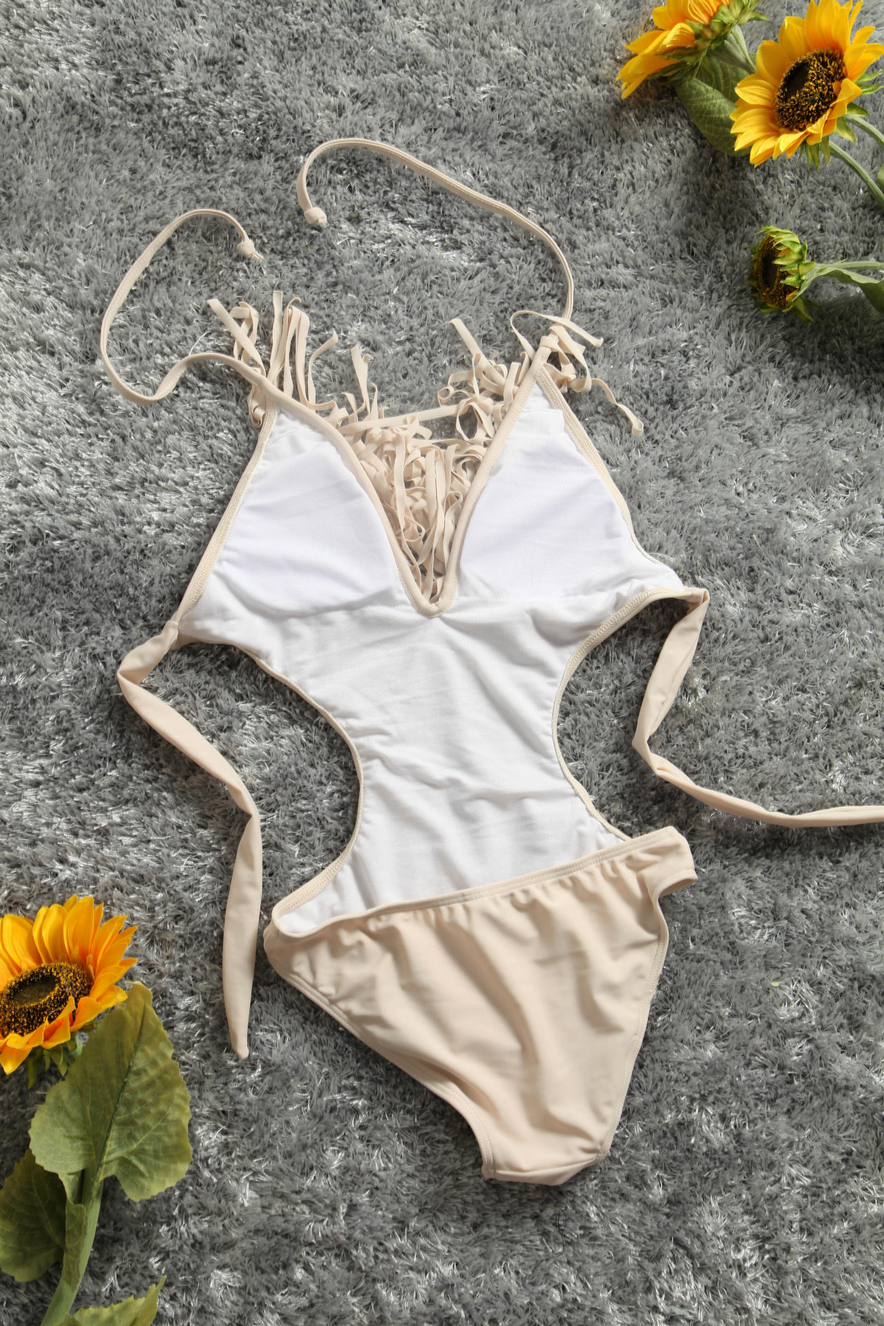 013新款 流苏深v连体比基尼泳衣