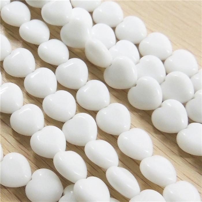 (特价)工厂直销天然原石半成品瓷白石桃心手链diy饰品配件12mm