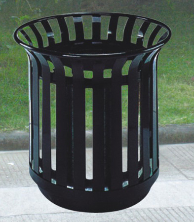 黑色铁烤漆圆形花瓶顶镂空固地垃圾桶户外镂空垃圾桶坐地果皮筐