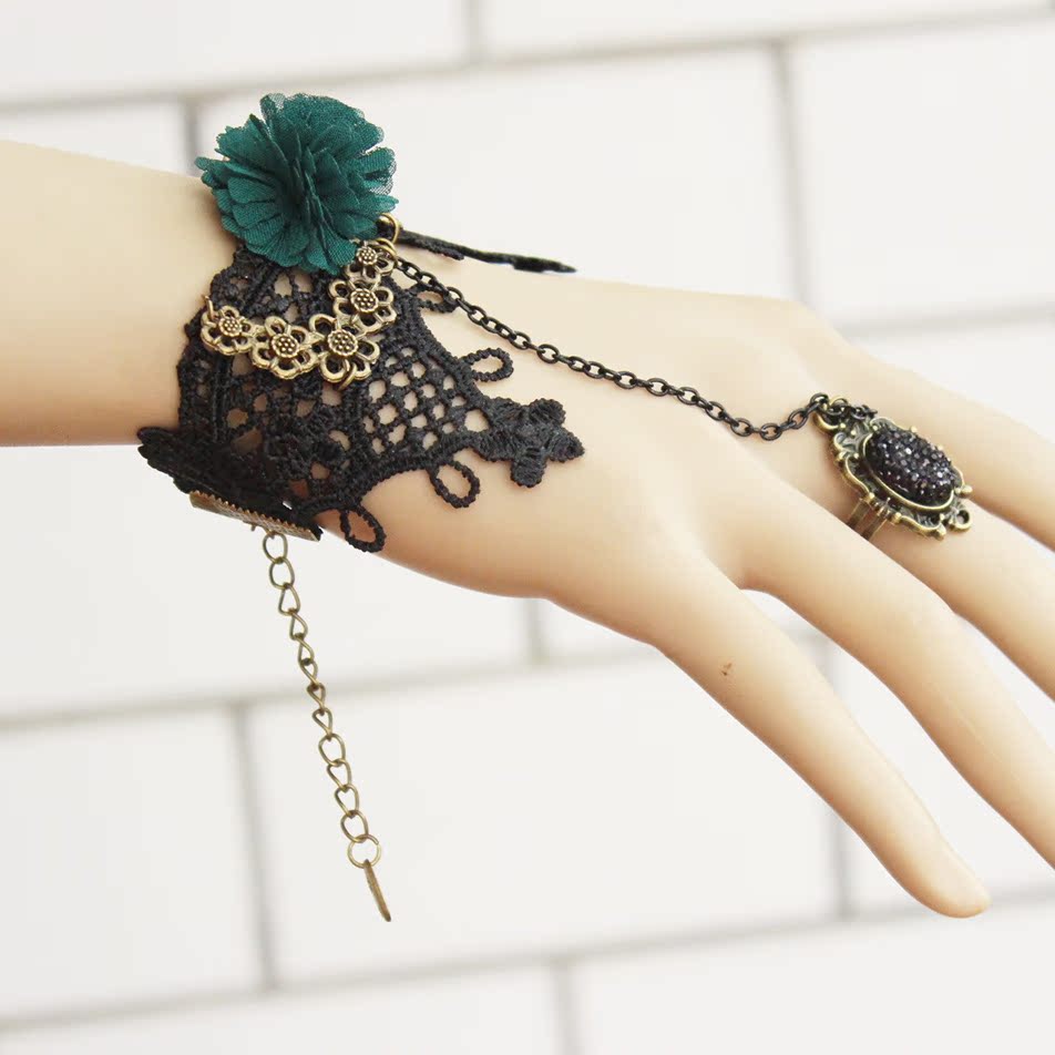 圣诞节舞会手环蕾丝手链戒指一体链欧美万圣节节日礼物 mtb03