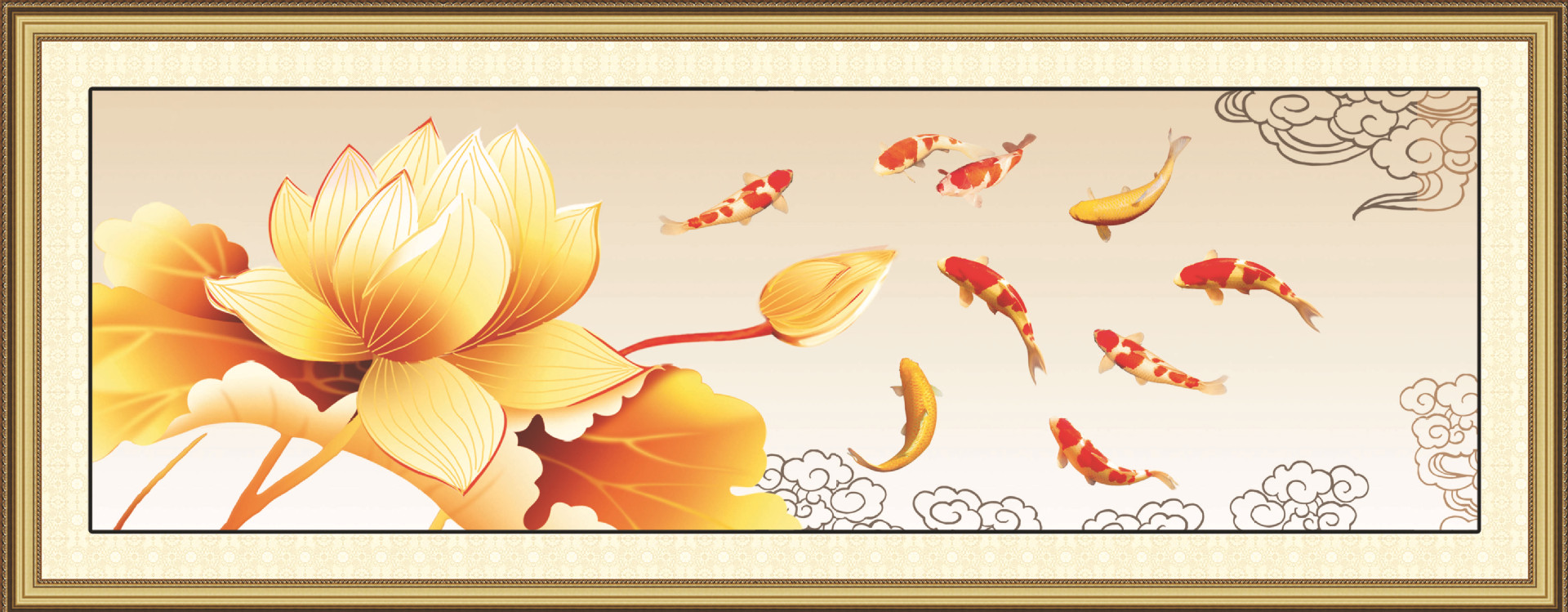 水晶钻石画 diy 金色莲花九鱼图 支持一件代发