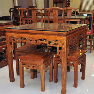 实木家具批发 提供j0482非黄八仙桌5件套 五件套仿古红木家具