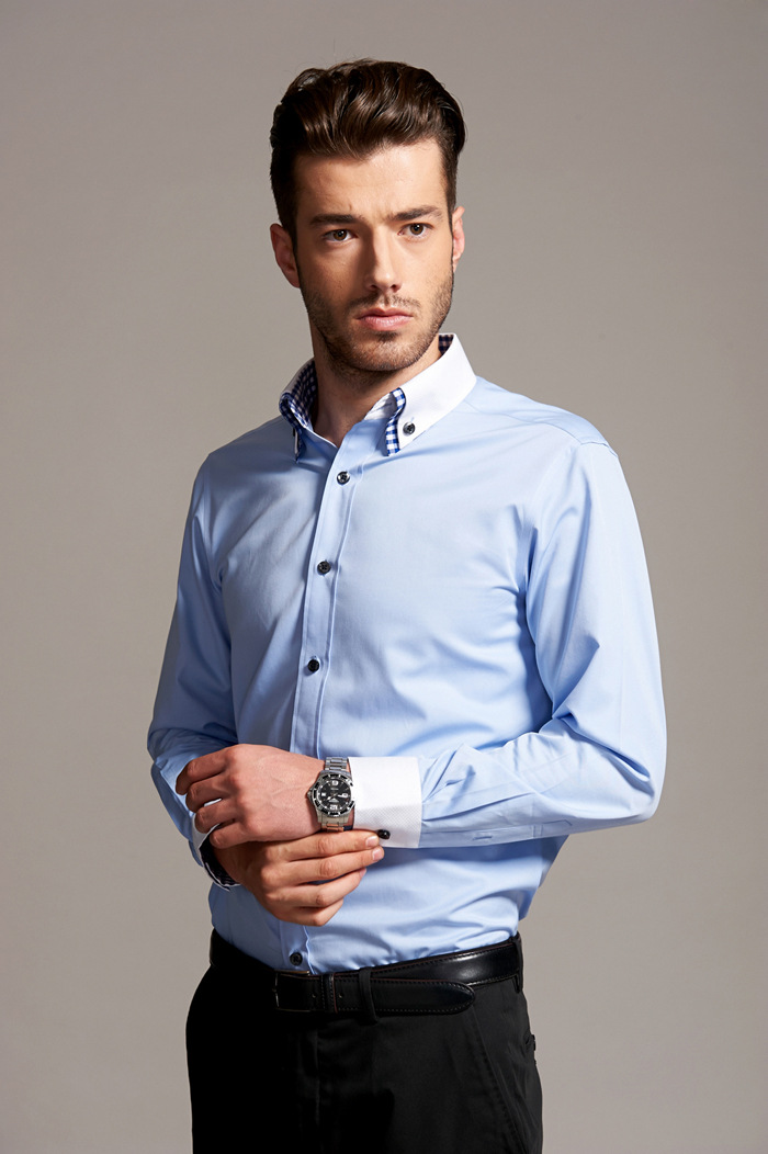 新款长袖衬衫男士 翻领男女衬衣工服 男式衬衫165-2图片_6