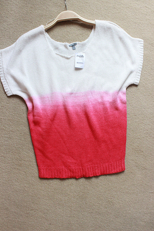 日本原单欧美风层染短袖针织衫