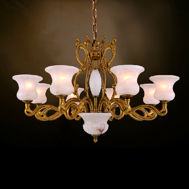 欧式客厅吊灯 复式楼梯餐厅卧室仿古云石灯 创意全铜吊灯饰