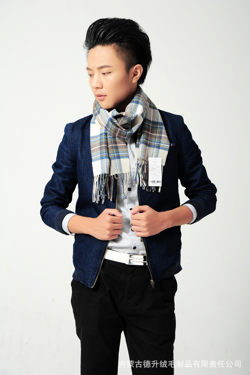 代加工男士羊绒围巾精美格子图案羊绒围巾