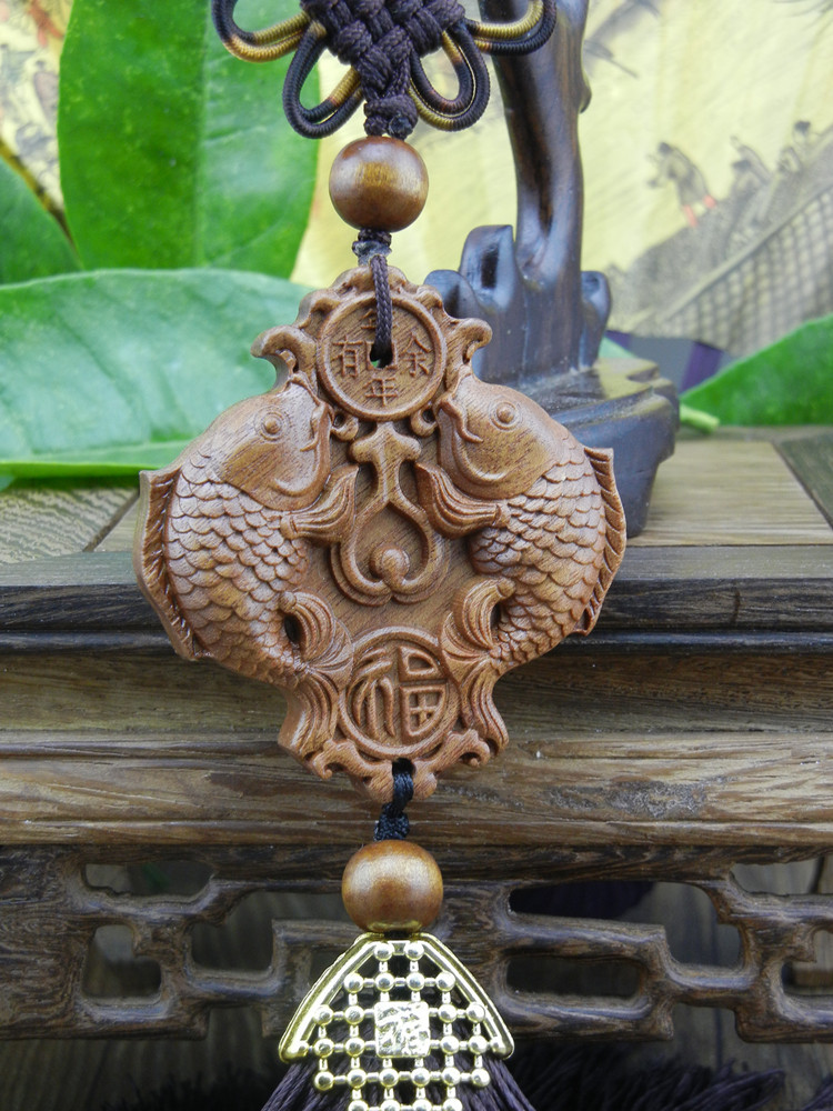 正宗花梨木招福吉祥双鱼汽车挂件车饰高档金帽厂家直销 批发