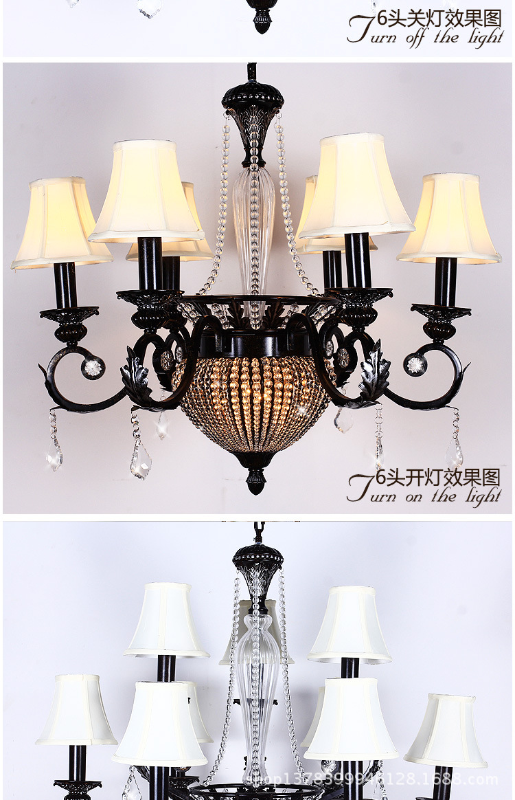 欧式吊灯 美式乡村卧室铁艺餐厅灯具 北欧复古布罩灯饰 水晶吊灯