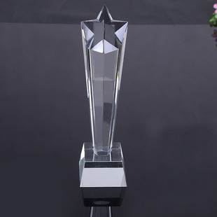 高档商务水晶工艺品批发 玻璃五角形造型奖杯奖牌定制礼品纪念