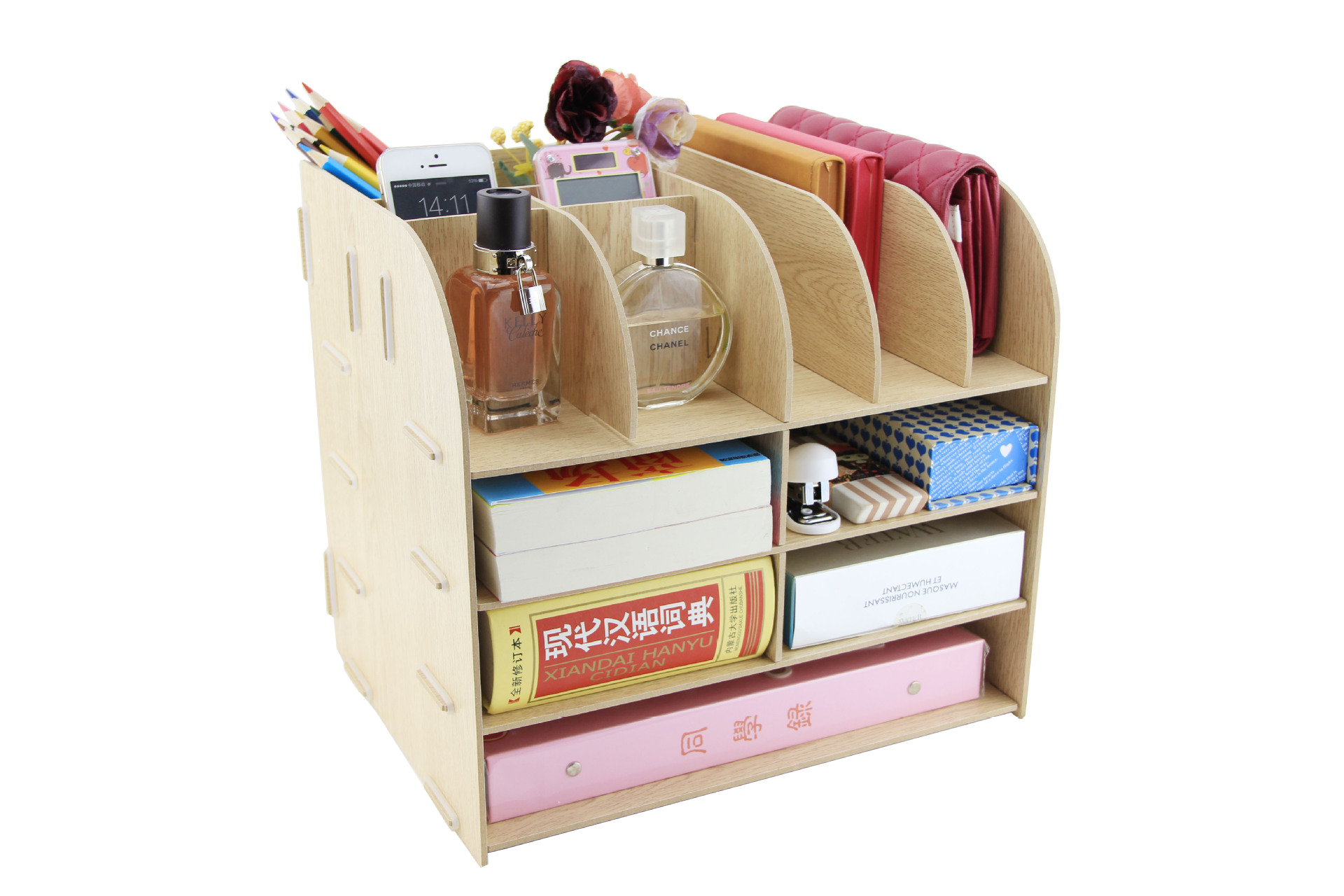 diy创意木质化妆品收纳盒 抽屉桌面收纳盒 韩国大号储物盒