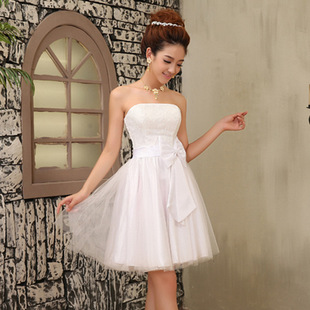 2014秋装新款新娘结婚姐妹伴娘团敬酒抹胸雪纺伴娘礼服短款爆款