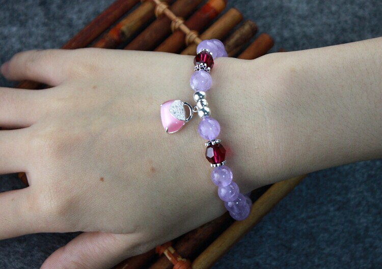 天然薰衣草紫晶手链 南非紫玉925纯银手链批发 水晶饰品