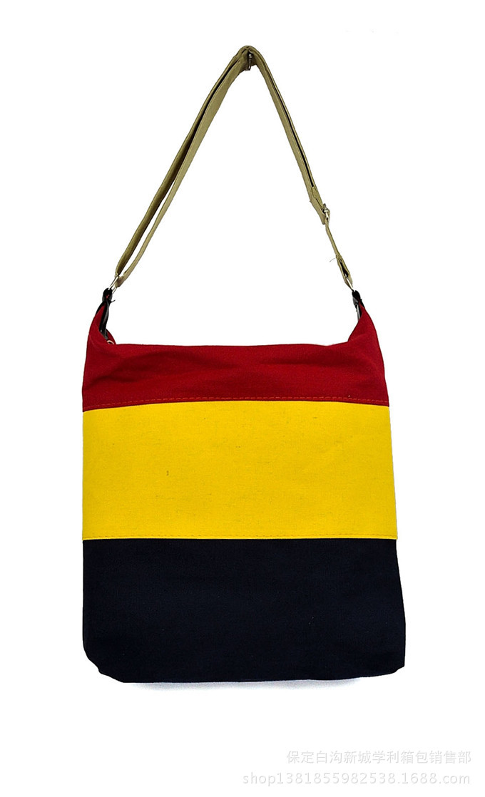 女包包韩版三色条纹拼接帆布包单