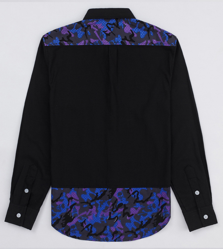 2014秋npc nic李晨中国潮牌mlgb男士衬衣拼接紫迷彩星空长袖衬衫