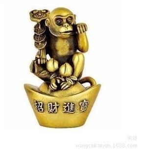 开光~纯铜元宝如意猴-铜招财进宝猴 铜猴 摆件 金猴改运 商务礼品