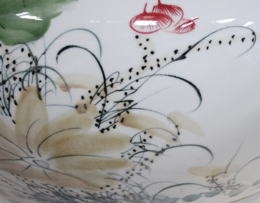 景德镇陶瓷鱼缸 高档手绘窑变荷花有氧循环喷泉喷水鱼缸 风水缸