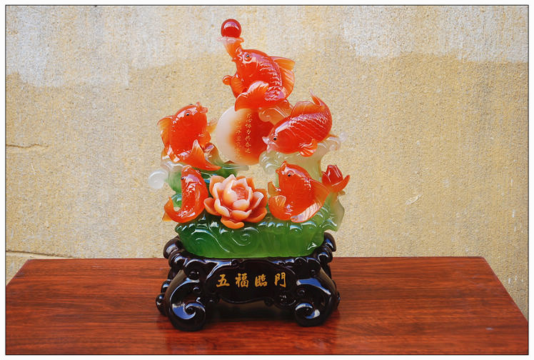 批发树脂工艺品五福临门鱼摆件招财礼品家居装饰品乔迁礼品