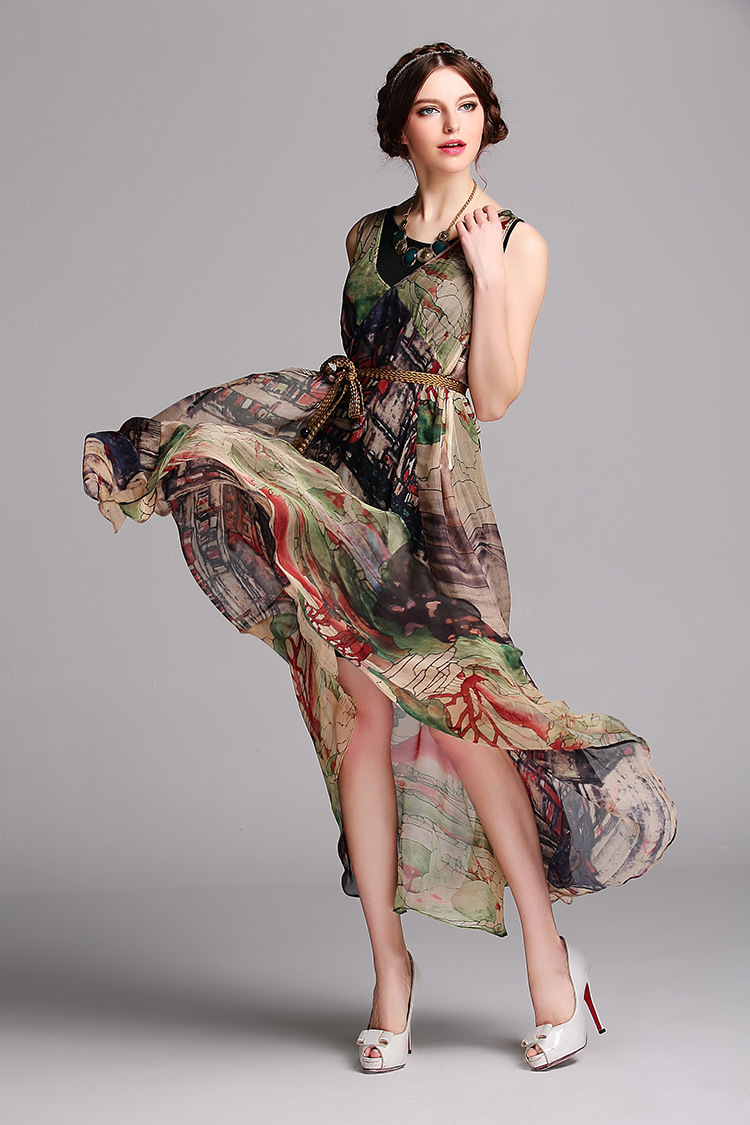 真丝连衣裙100桑蚕丝连衣裙 高档波西米亚长裙夏 大牌背心裙子 女图片