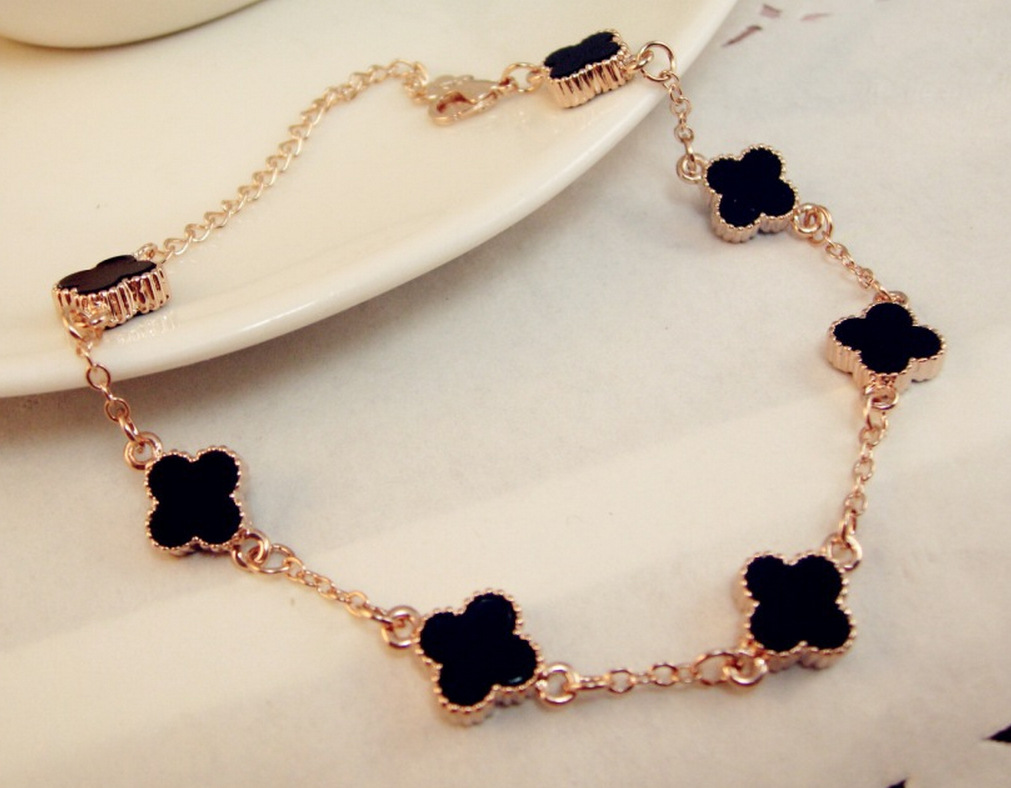 新款爆款 四叶草相对称时尚脚链 玫瑰金色高档脚饰品s05