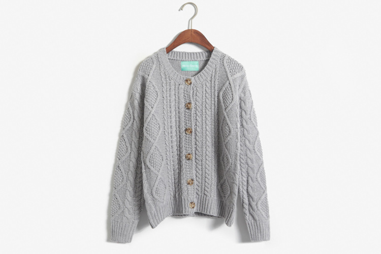 韩国ulzzang代购同款森女麻花开衫纽扣百搭编织毛衣毛线衫外套
