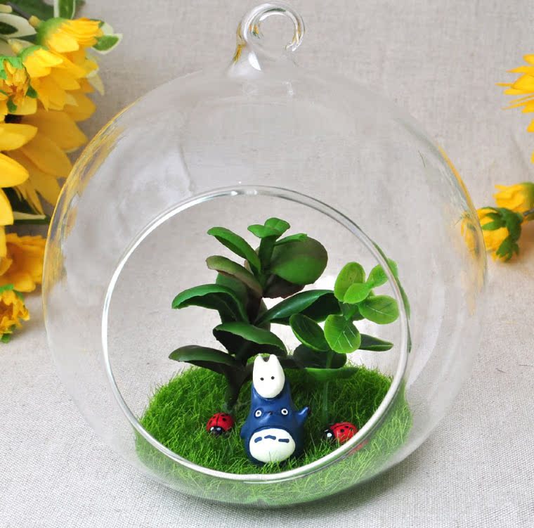 玻璃球手工diy套装或成品 头顶叽喳的蓝龙猫 仿真微景观玻璃樽