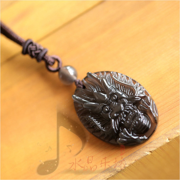 水晶乐坊 5a级冰晶黑曜石吊坠 天然水晶挂坠 冰种晶麒麟吊坠正品