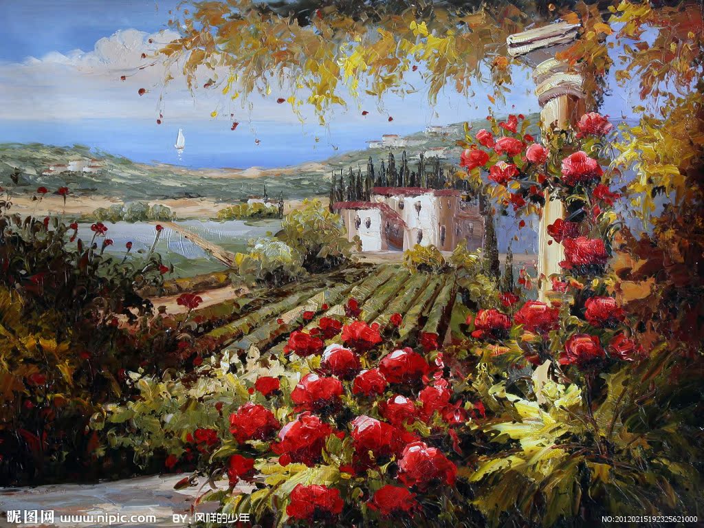 订制大型壁画 电视背景墙纸壁纸欧美油画 田园小屋风景画美式乡村