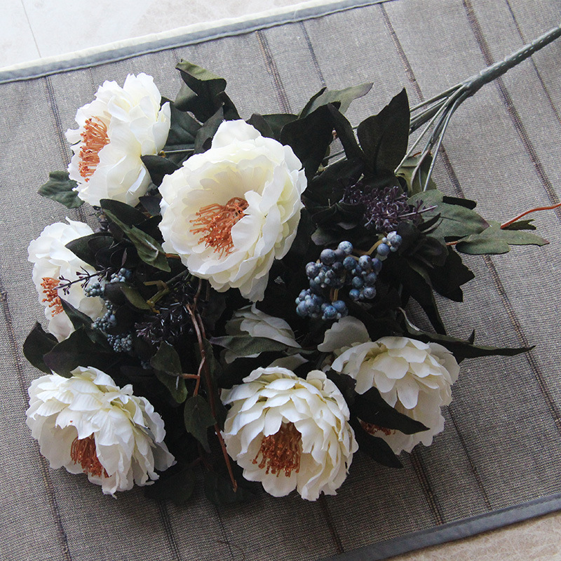 欧式 高仿真花批发 多头牡丹花束 家居摆放