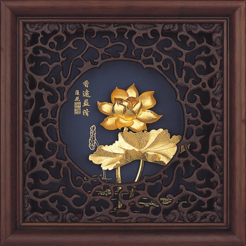 黄金荷香莲花立体金箔画现代客厅简约装饰画创意家居饰品挂画壁画